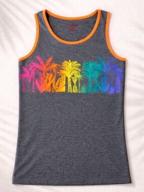 Kids Grey Tank Top with Rainbow Palm Print - (Miami)